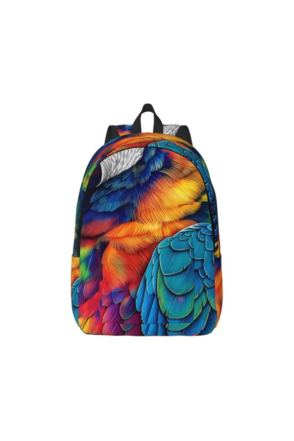 Vibrant Rainbow Parrot Fantasy Canvas Backpack for Men Women Rucksack Casual Travel Daypack College Tote Satchel Bookbag for Teens-Medium