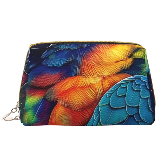 Naloa Vibrant Rainbow Parrot Fantasy Leather Makeup Bag for Purse Travel, Portable Small Cosmetic Organizer for Women and Girls, Make up Bag with Zipper