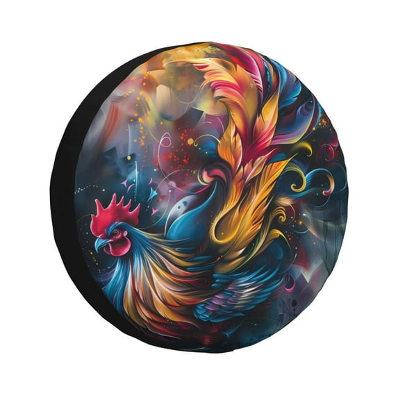 Naloa Vibrant Rooster Painting PVC Leather Spare Tire Wheel Cover Spare Tire Cover, for Car Truck SUV Camper Trailer Universal Fit(14-17in)-17 inch