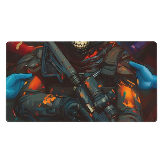 Naloa Vibrant Skull Soldier Gaming Mouse Pad Large Mouse Mat Long Extended Desk Pad Non-Slip Rubber Mice Pads Stitched Edges Thin Pad (16x29.5 Inch)