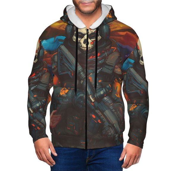 Naloa Vibrant Skull Soldier Men’s Hoodies, Zip up Hoodie, Sweatshirts,Hoodies for Men Sizes S-3XL-Large