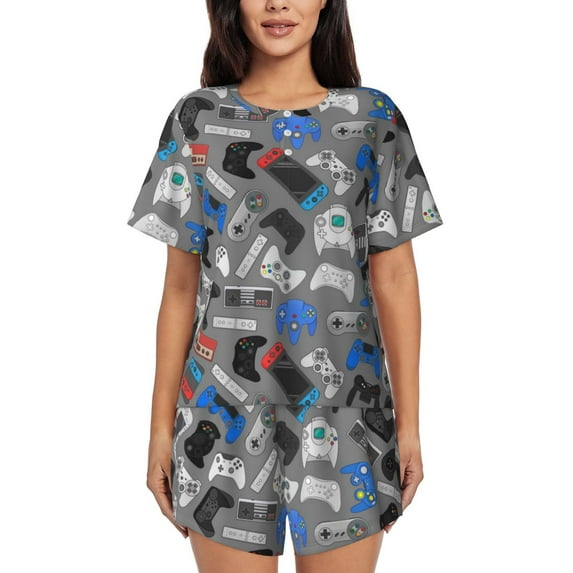 Naloa Video Game Women's Short-Sleeved Pajama Set, Loungewear, Summer pajamas, Breathable Cozy - XX-Large
