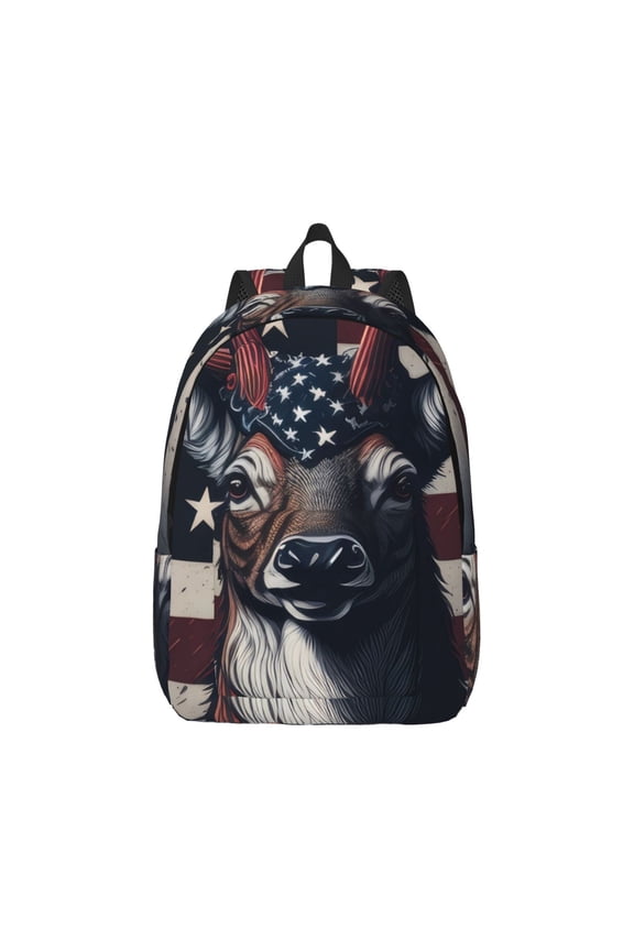 Vintage American Deer Canvas Backpack for Men Women Rucksack Casual Travel Daypack College Tote Satchel Bookbag for Teens-Small