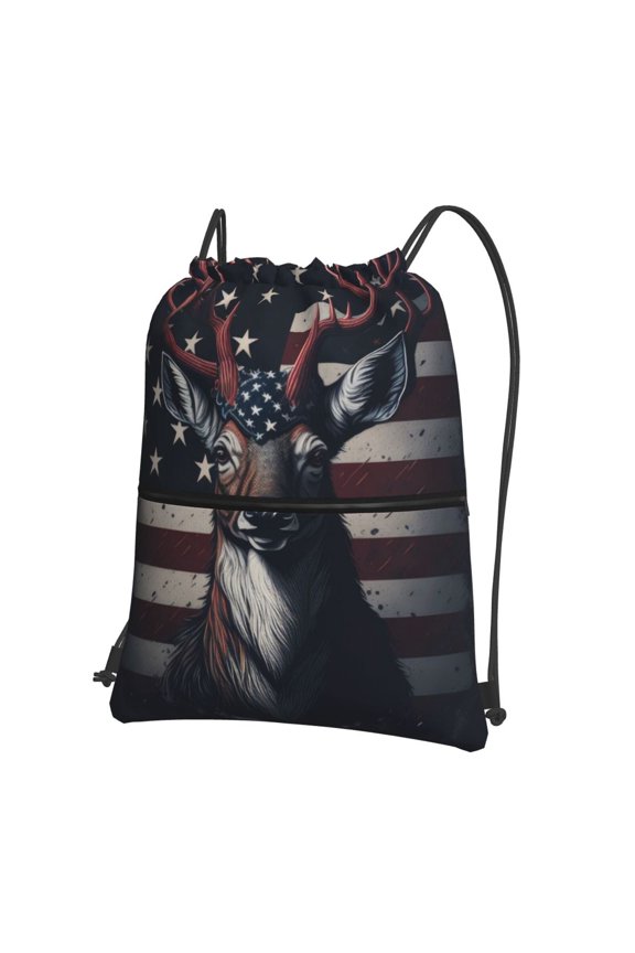 Vintage American Deer Drawstring Backpack String Bag Cinch Water Resistant for Gym Shopping Sport Yoga