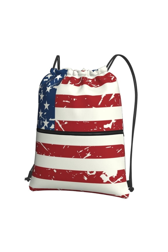 Vintage American Flag Drawstring Backpack String Bag Cinch Water Resistant for Gym Shopping Sport Yoga