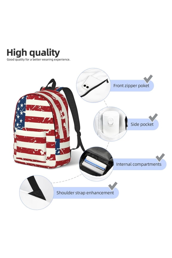 Vintage American Flag Print Durable Canvas College Rucksack,Laptop Excursion Backpack,Travel Notebook School Backpack,Bookbag For Men Women
