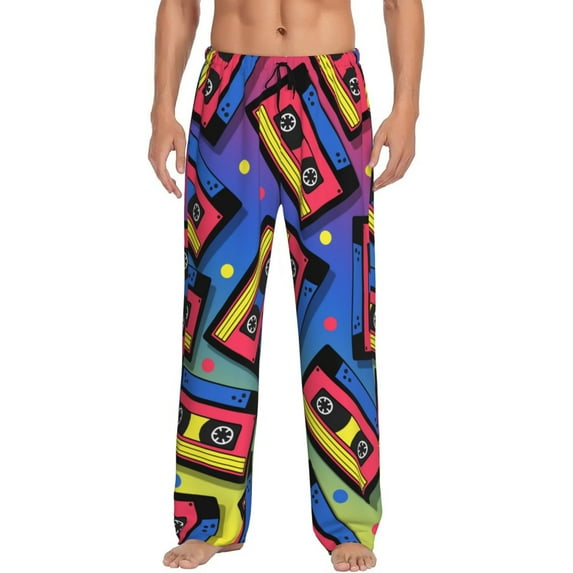 Naloa Vintage Audio Cassettes Pajama Pants Men, PJ Bottoms, Sleep & Lounge Pants-X-Large