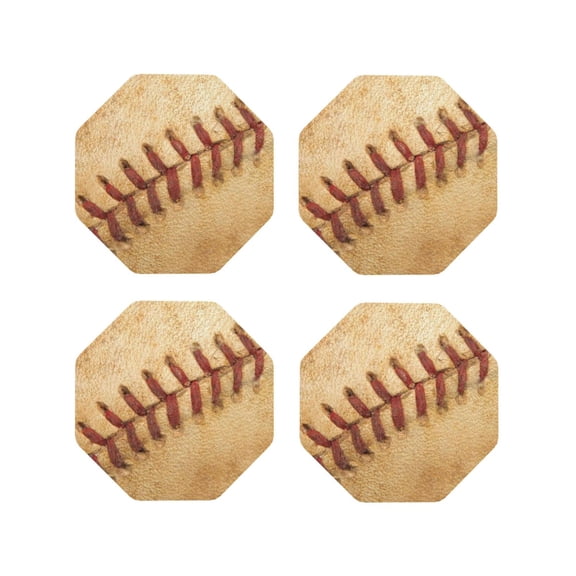 Naloa Vintage Baseball Leather Coasters for Drinks, Durable Drink Coasters 4 Set for Tabletop Protection, Luxurious Home Décor and Housewarming Gift ( {designName})Octagon