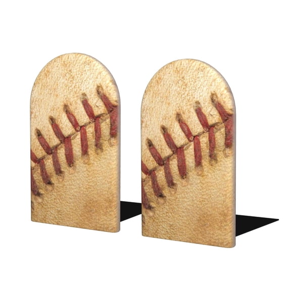 Naloa Vintage Baseball Wood Non-Skid Bookend for Shelves,Book Ends for Heavy Books, Book Stand for CDs,1 Pair