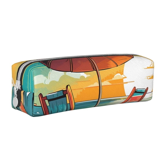Naloa Vintage Beach Sunset Leather Pencil Case, Makeup Pouch, Zipper Pouch for Daily Essentials, Storage Organizer, Cosmetics and Stationary Bag