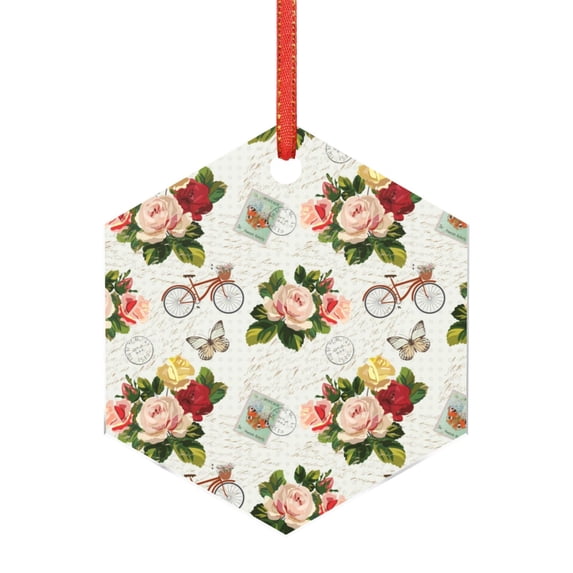 Naloa Vintage Bike Flower Butterfly Acrylic Santa Tree Decorations Christmas Hanging Pendant for Christmas Winter New Year Party Hanging Decorations-Hexagon