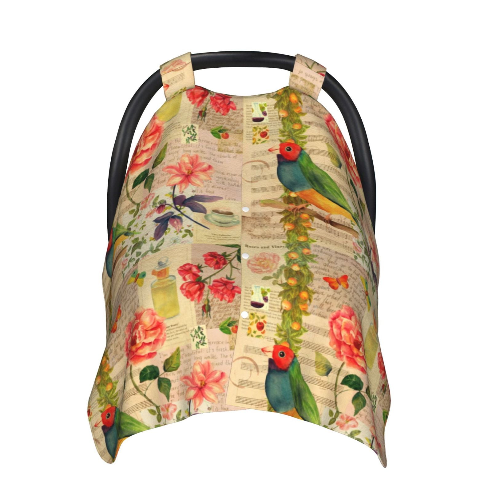 Naloa Vintage Bird Baby Car Seat Cover, Breathable Baby Carrier Cover, Multiuse Baby Carrier Cover & Nursing Breastfeeding Cover