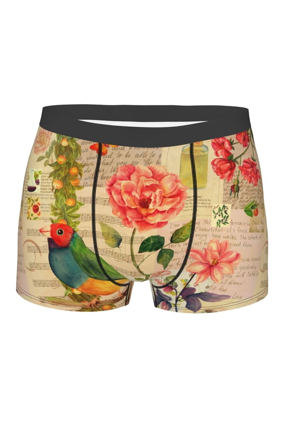 Vintage Bird Print Mens Underwear - Boxers for Men, Classic Briefs for Men