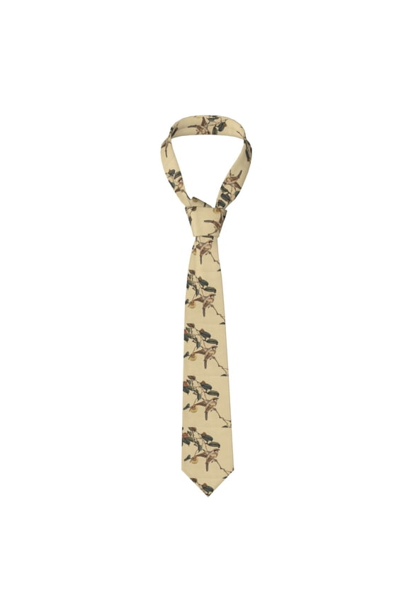 Vintage Bird Print Solid Color Tie Formal Necktie for MenSuitable for business, daily life, work