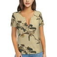 thumbnail image 1 of Naloa Vintage Bird Print T-Shirts Short Sleeve V Neck Tees for Women Fashion Tops Trendy Lightweight Soft Casual Summer Outfits Clothes, 1 of 5