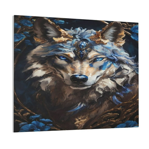 Naloa Vintage Blue Floral Wolf Print Canvas Bathroom Wall Art,Bathroom Wall Art Decoration, Canvas Poster Prints,Decorative Paintings for Living Room, Bathroom, Kids Room