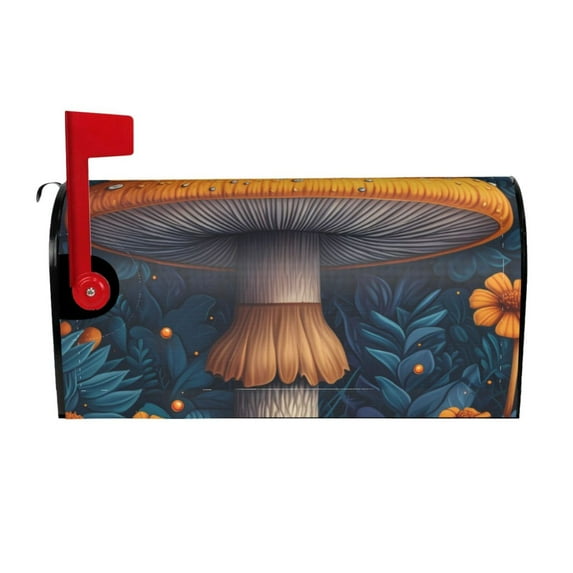 Naloa Vintage Blue Leaf Mushroom Mailbox Covers Magnetic Post Box Cover Post Letter Box Cover Garden Decor-21x18 in