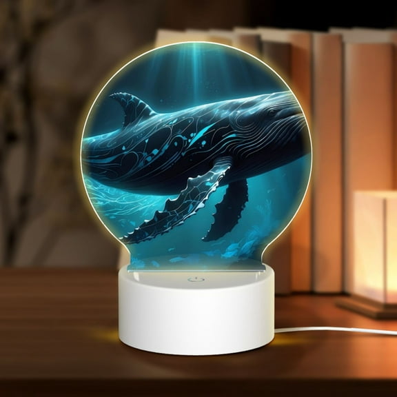 Naloa Vintage Blue Pattern Whale Acrylic LED Night Light Custom LED Lights Personalized Nightlight Customized Gifts for Family Couples Friends