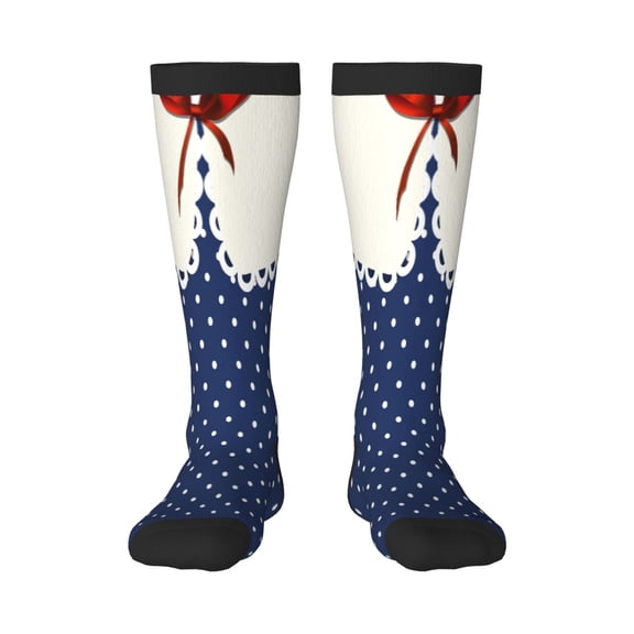 Naloa Vintage Blue Polka-dot Knee Socks, High Socks Long Stretchy Sock Women Knee High Stocking, Long Socks for Women