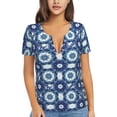 thumbnail image 1 of Naloa Vintage Blue Print T-Shirts Short Sleeve V Neck Tees for Women Fashion Tops Trendy Lightweight Soft Casual Summer Outfits Clothes, 1 of 5