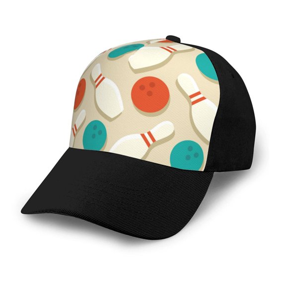 Naloa Vintage Bowling Adult adjustable Print Baseball Hat, Patchwork curved brim baseball capfor Men and Women, One Size