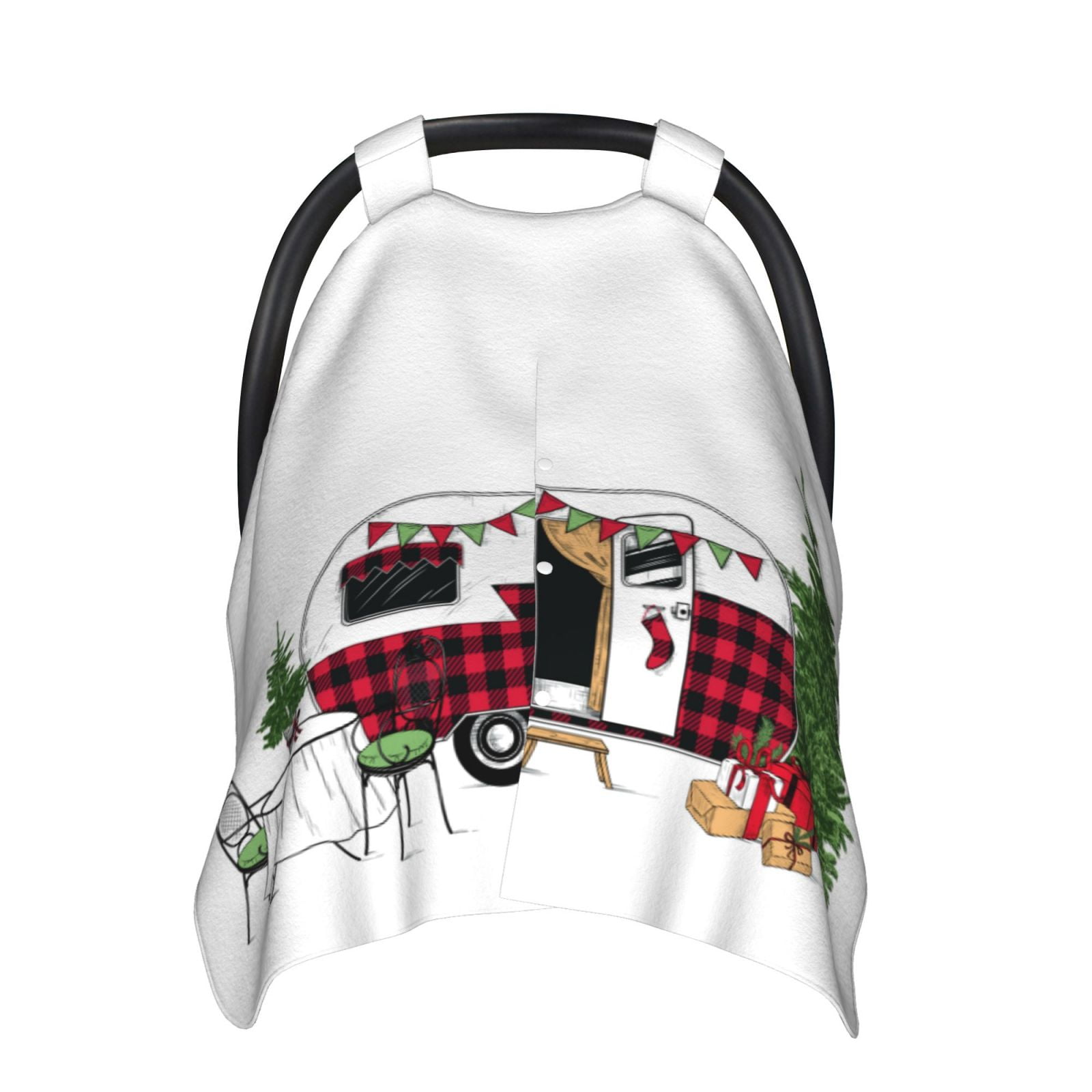 Naloa Vintage Buffalo Plaid Christmas Camper Baby Car Seat Cover, Breathable Baby Carrier Cover, Multiuse Baby Carrier Cover & Nursing Breastfeeding Cover