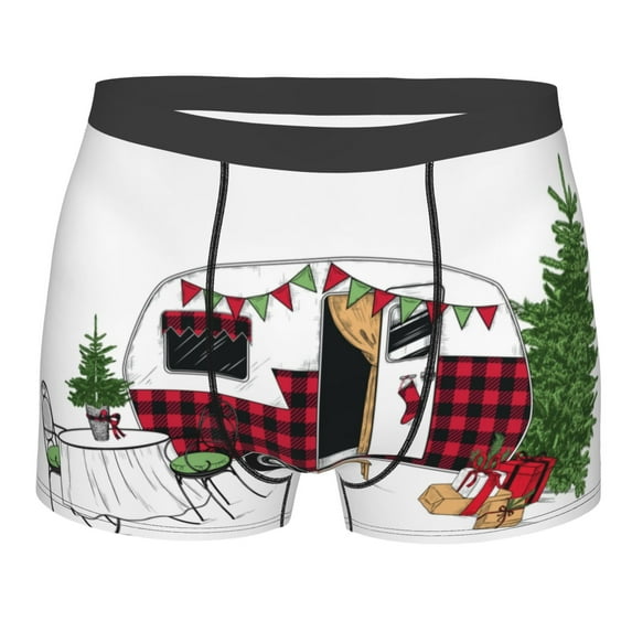 Naloa Vintage Buffalo Plaid Christmas Camper Print Mens Underwear - Boxers for Men, Classic Briefs for Men
