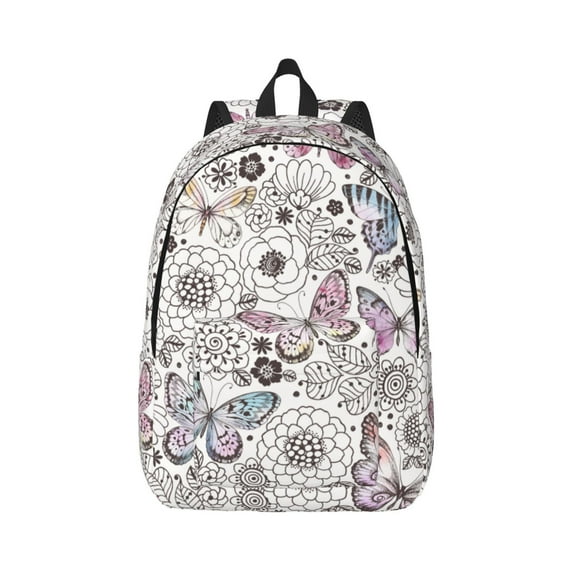 Naloa Vintage Butterflies Canvas Backpack for Men Women Rucksack Casual Travel Daypack College Tote Satchel Bookbag for Teens-Medium