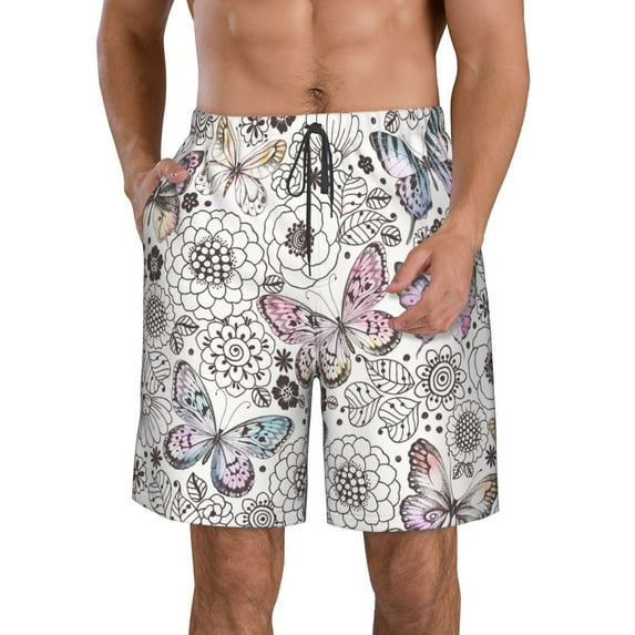 Naloa Vintage Butterflies Men's Beach Shorts, Surfing shorts, Swim trunks, Quick Dry Swim Trunks for Surfing Beach Fun - X-Large