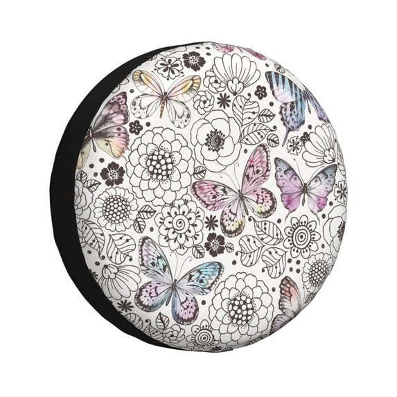 Naloa Vintage Butterflies PVC Leather Spare Tire Wheel Cover for Car Truck SUV Camper Trailer Universal Fit many size17 inch