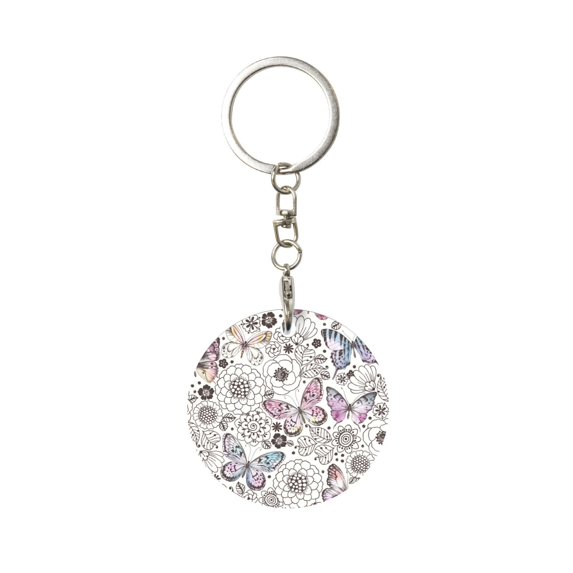 Naloa Vintage Butterflies Print Round Keychain Keychain Key Ring, Key Tag, Key Chain Bulk for Gift Accessories (Round)