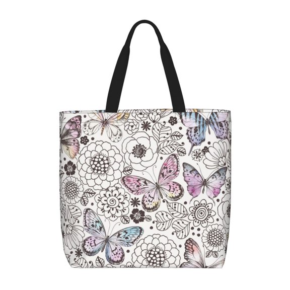 Naloa Vintage Butterflies Tote Bag for Women, Foldable Tote Bag With Zipper, Large Shoulder Bag, Top Handle Handbag for Travel, Work, Shopping