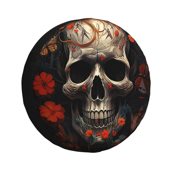 Naloa Vintage Butterfly Flower Skull PVC Leather Spare Tire Wheel Cover for Car Truck SUV Camper Trailer Universal Fit many size14 inch
