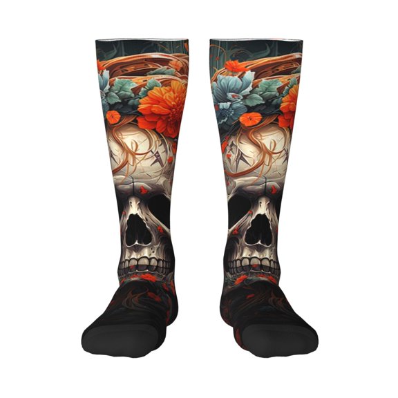 Naloa Vintage Butterfly Flower Skull Thigh High Socks Extra Long Stretchy Sock Women Over Knee High Opaque Stocking Daily Wear