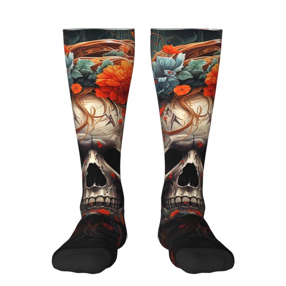 Naloa Vintage Butterfly Flower Skull Thigh High Socks Extra Long Stretchy Sock Women Over Knee High Opaque Stocking Daily Wear
