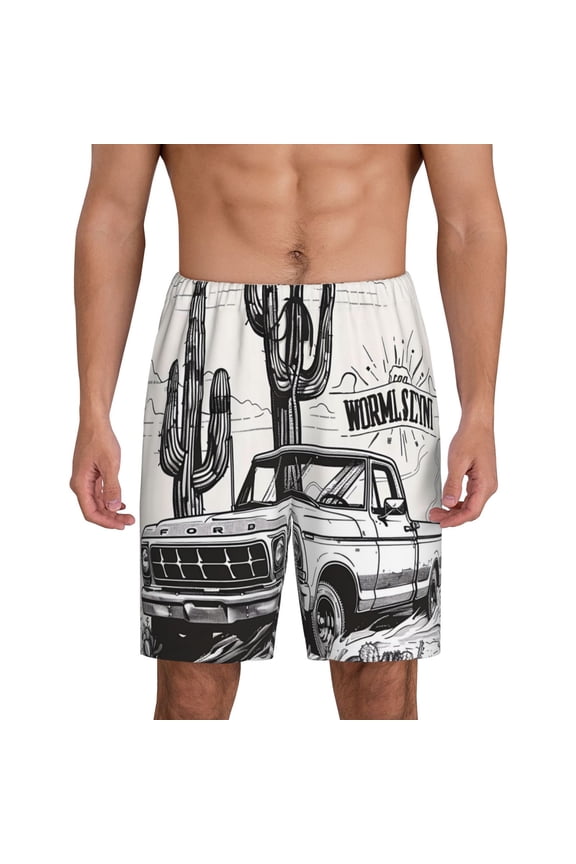 Vintage Cactus Pickup Men's Short Pajama Pants, Pj Shorts, Lounge Comfort Shorts-Medium