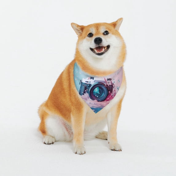 Naloa Vintage Camera Splash Art Dog Bandana Custom Dog Scarf Breathable Puppy Kerchief with Adjustable Bandana Bib for Dog and Cat-Large