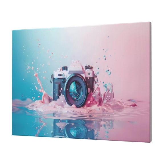 Naloa Vintage Camera Splash Art Print Canvas Picture,Wall Pictures, Modern Decorative Poster,Art Prints for Bedroom, Toilet, 40 x 30 cm, Built-in Wooden Frame