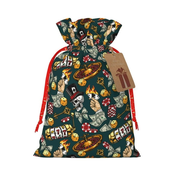 Naloa Vintage Casino Chips Drawstring Christmas Bags, 3D Xmas Gift Bags, Christmas Wrapping Bags, Xmas Goodie Bags, Treat Pouch Bags, Party Favor Bags-Small
