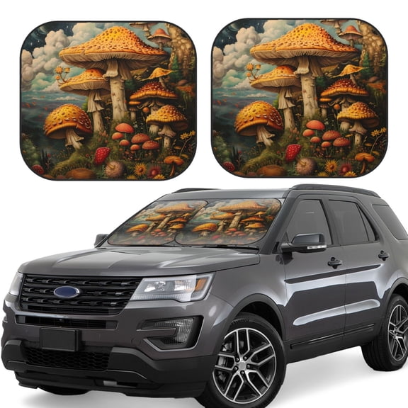 Naloa Vintage Cloud Mushroom Print 2-Piece Windshield Sunshade,Foldable Car Front Window Sun Shades,for Most Sedans SUV Truck-Medium