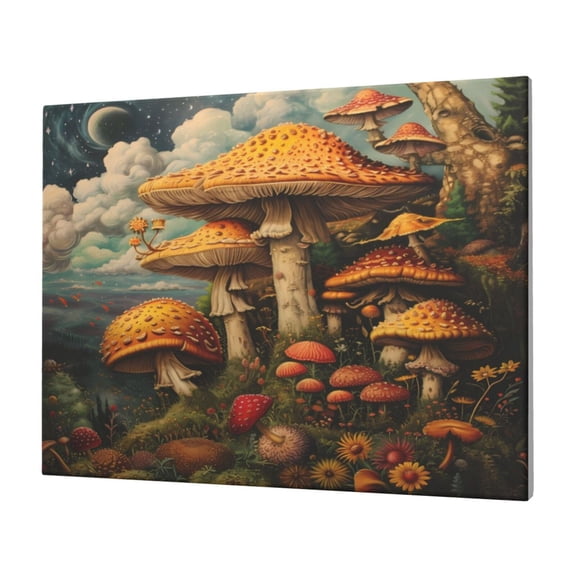 Naloa Vintage Cloud Mushroom Print Canvas Picture,Wall Pictures, Modern Decorative Poster,Art Prints for Bedroom, Toilet, 40 x 30 cm, Built-in Wooden Frame