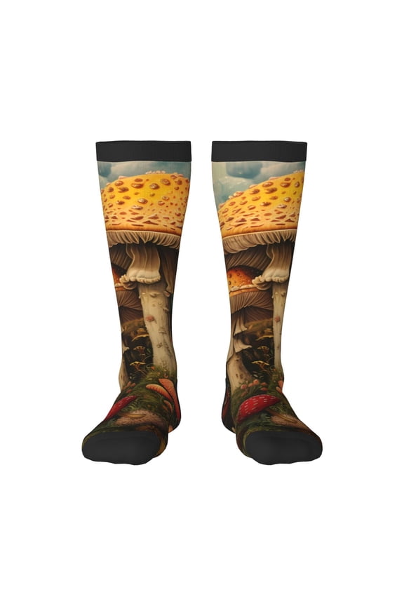 Vintage Cloud Mushroom Thigh High Socks Extra Long Stretchy Sock Women Over Knee High Opaque Stocking Daily Wear