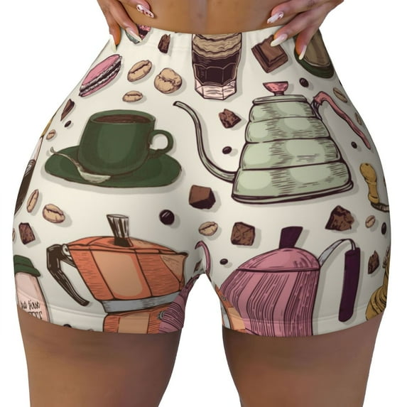 Naloa Vintage Coffee Biker Shorts for Women Seamless Scrunch Short Women’s Yoga Shorts for Gym Running Sport Shorts - Large