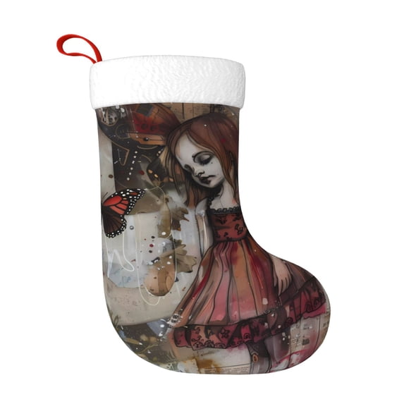 Naloa Vintage Collage Girl Butterfly Christmas Stockings Decorations, Xmas Ornaments, DIY Personalized Farmhouse Decor for Home Family Party Tree