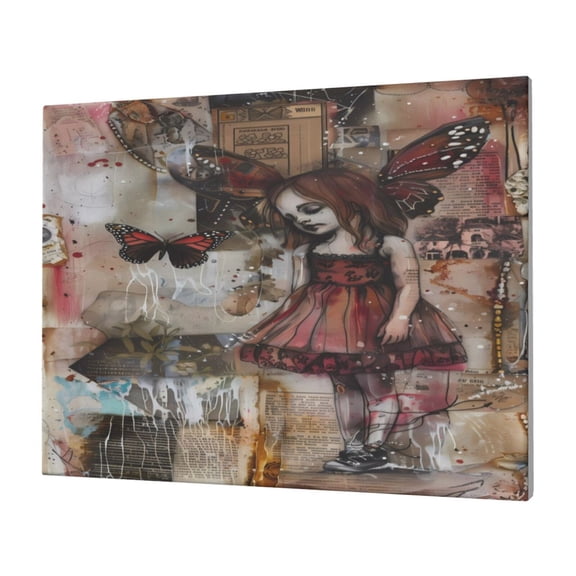 Naloa Vintage Collage Girl Butterfly Print Canvas Picture,Wall Pictures, Modern Decorative Poster,Art Prints for Bedroom, Toilet, 40 x 30 cm, Built-in Wooden Frame