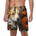 thumbnail image 1 of Naloa Vintage Colorful Flower Puppy Print Men Swim Trunks with Compression Liner ,Board Shorts,Men's Swim Shorts with Drawstring and Elastic Waistband-Large, 1 of 6