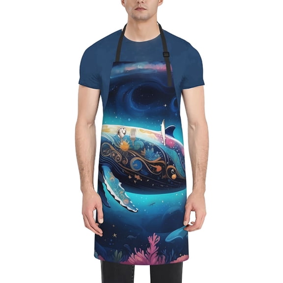 Naloa Vintage Colorful Patterned Dolphin Apron Kitchen Aprons with Pockets for Women Men Chef