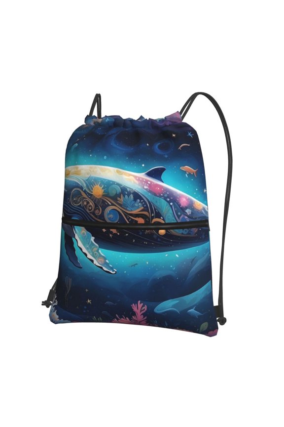 Vintage Colorful Patterned Dolphin Drawstring Backpack String Bag Cinch Water Resistant for Gym Shopping Sport Yoga