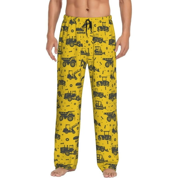 Naloa Vintage Excavator Pajama Pants Men, PJ Bottoms, Sleep & Lounge Pants-Medium