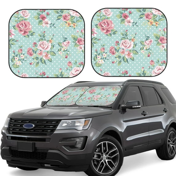 Naloa Vintage Floral 2 Piece Foldable Car Sun Shades, Car Windshield Sunshade, Front Window Sunshade for Car, Truck, SUV - Large
